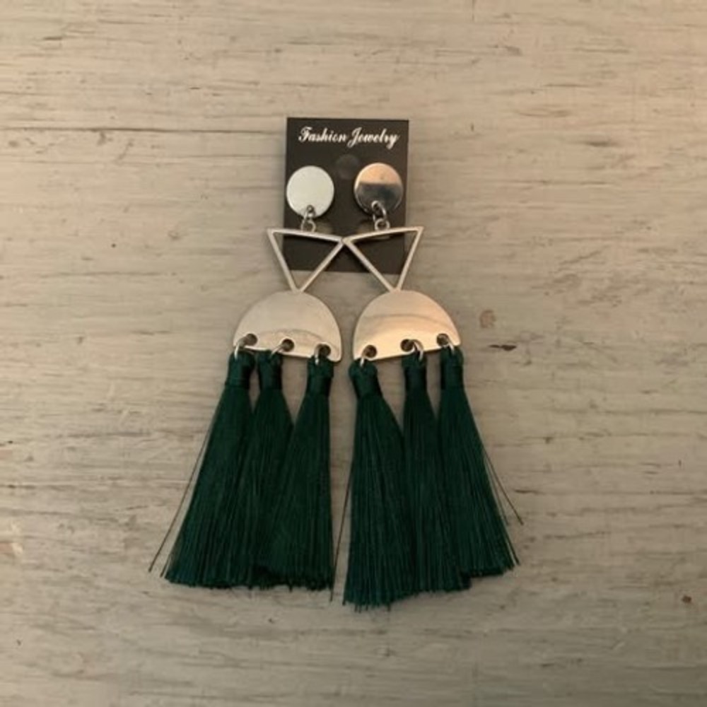 Bohemian Silver Geometric Forest Green‎ Dangling Tassel Fashion Earrings New